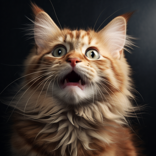 Fluffy happy cat looking left