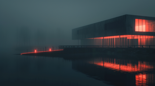 Foggy night architectural structure in cinema4D rendering