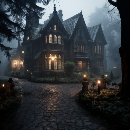 Foggy Gothic Mansion with Burning Candles