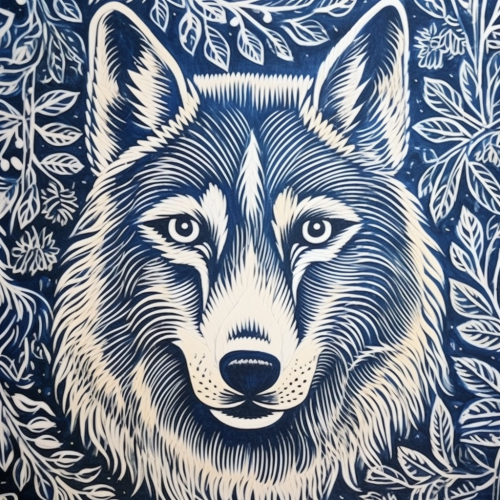 Folk Art Wolf Linocut Print Folk Art Wolf Linocut Print