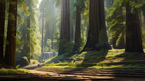 Awe-inspiring redwood forest path and amphitheater
