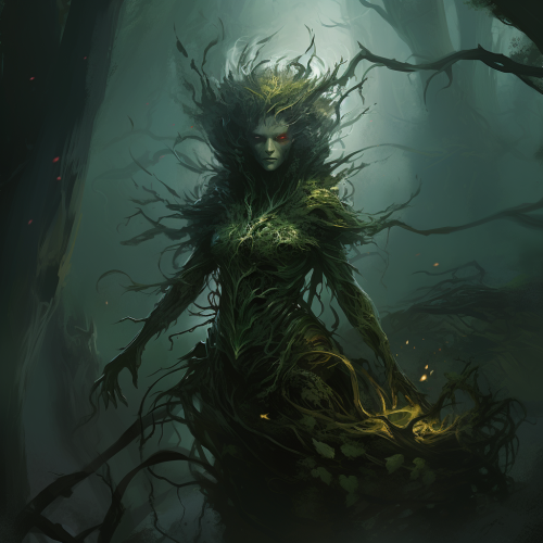 Mystical forest sprite in dark woods