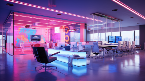 Colorful forex office with neon decor Colorful forex office with neon decor
