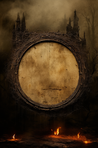 Ancient dark circle spell on scorched parchment