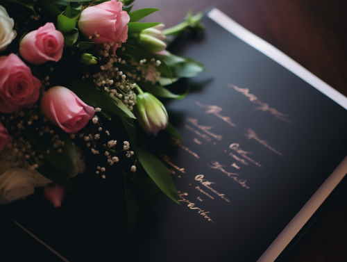 Funeral program with black and golden Italian calligraphy