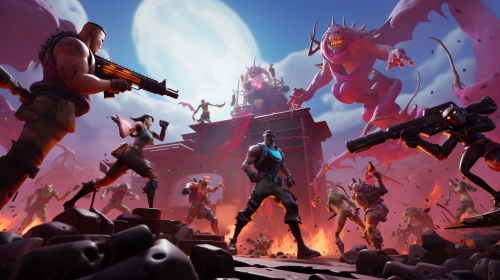 Warriors battling in Fortnite with guns