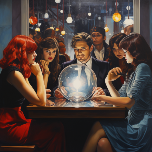 People looking into ball at fortune tellers