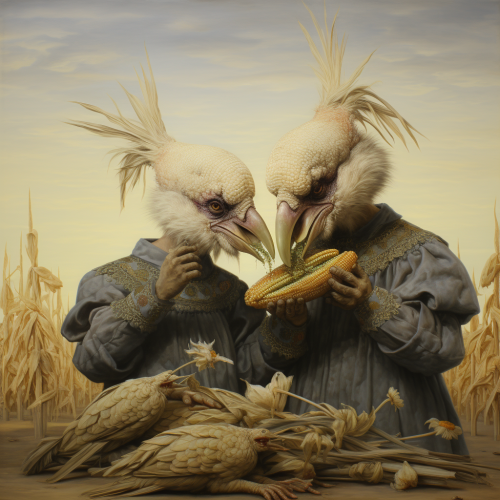 Fowl enjoying a millet feast Fowl enjoying a millet feast