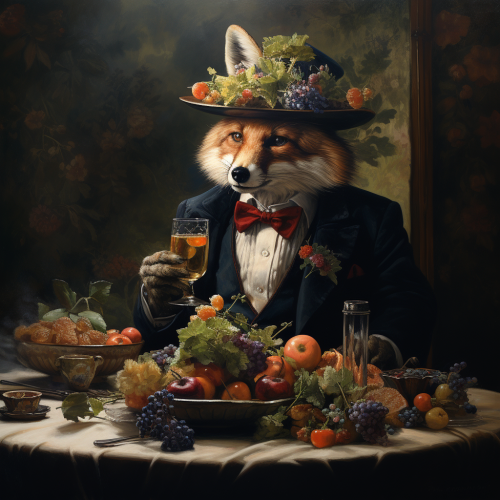 Fox with Top Hat Eating Berries
