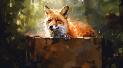 Cute Fox in a Cardboard Box