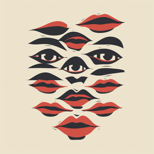 Minimalist poster of freak face with lips and eyes