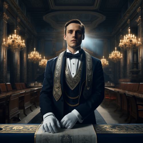 Freemason speaking in blue apron in temple