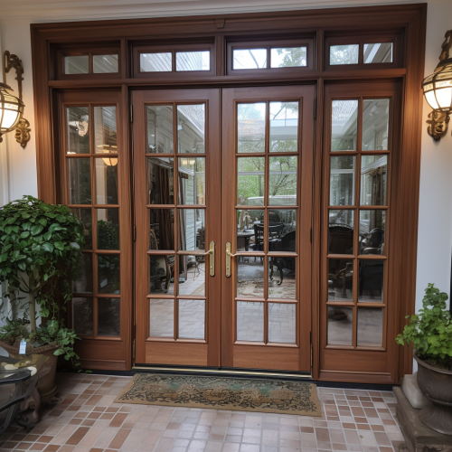 Elegant French doors with sidelites and transom