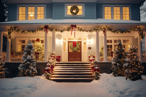 Beautiful French House at Christmas Night