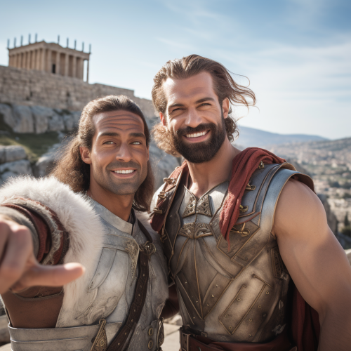Two handsome French men at Athens Acropolis