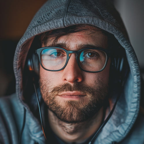 French podcaster in hoodie