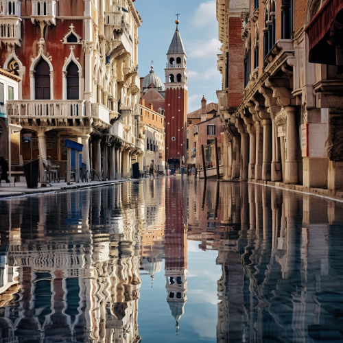 Vibrant reflection of frenetic Venecia atmosphere
