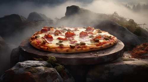 Scrumptious pizza capriciosa on stone