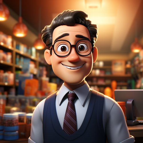 Friendly commerce store character in 3D style