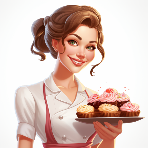 Pastry chef with plate of cupcakes smiling