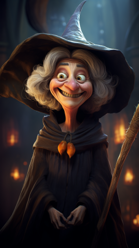 Friendly witch with Pixar art style