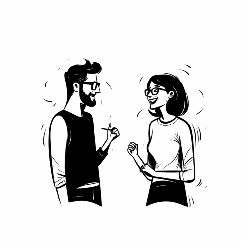 Male and female coworkers having a friendly chat