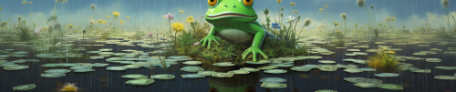 Frog in Pond with Raining Money