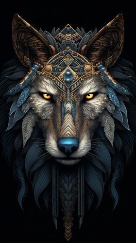 Realistic night tribal wolf art