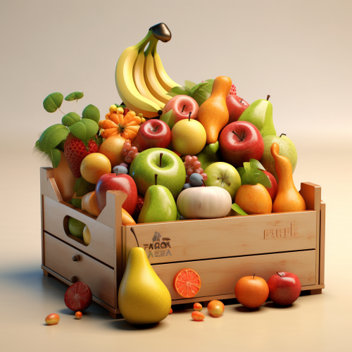 Assorted Fresh Fruits in Wooden Box