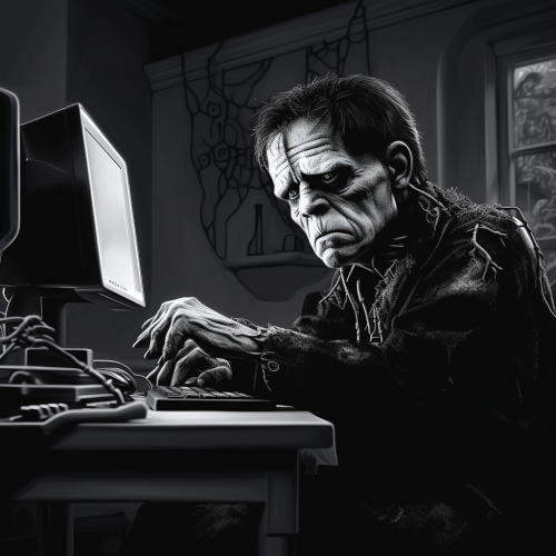 Frankenstein monster using computer Frankenstein monster using computer