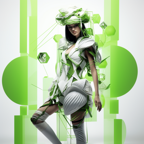 Supermodel with Abstract Green Fruit Headpiece