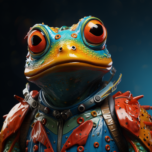 Colorful futurist frog in rubber suit