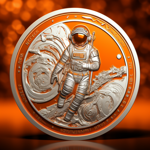 Engraved futuristic astronaut landing on Planet Genesys