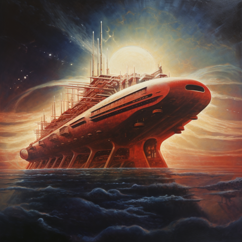 Futuristic boat in the ocean painting Futuristic boat in the ocean painting