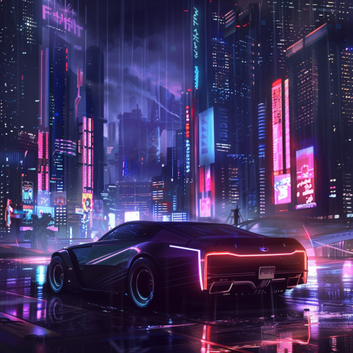 Futuristic Cadillac Cruising Neon Cityscape Futuristic Cadillac Cruising Neon Cityscape