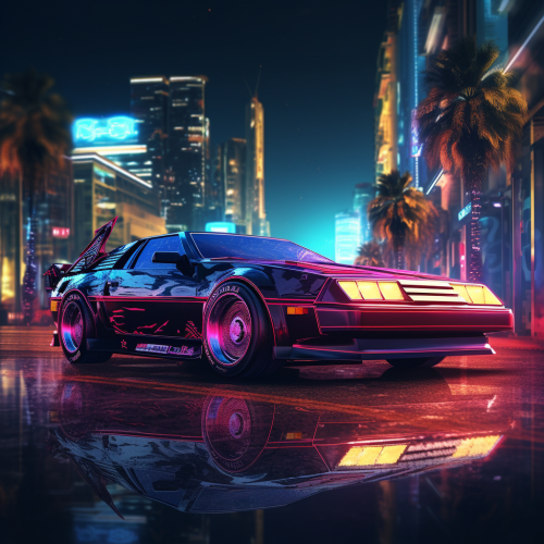 80s car parked in futuristic city 80s car parked in futuristic city