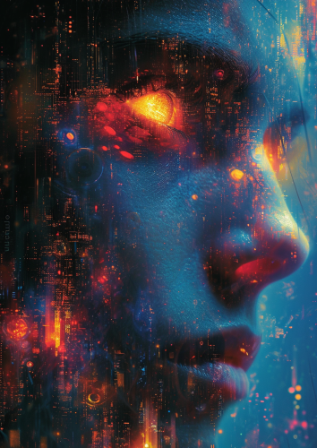 Cyber futuristic robotic light with Carl Sagan