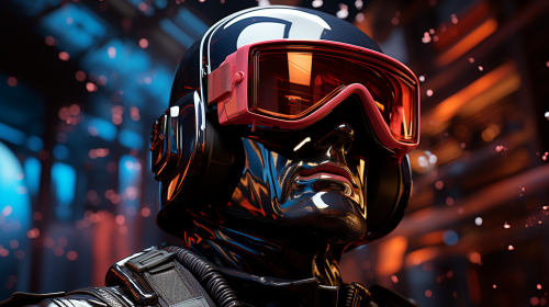 Futuristic Darth Vader wearing neon goggles