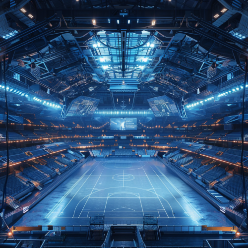 Futuristic jumbotron arena blueprint shape