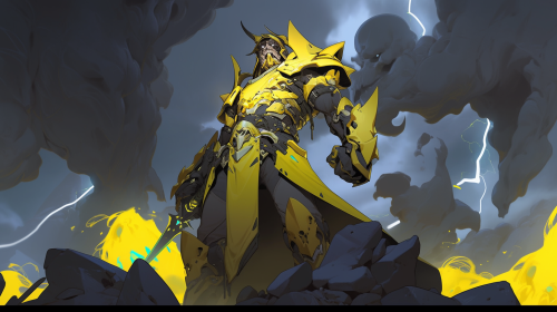 Man in demonic futuristic knight armor battling