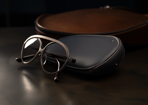Futuristic metal sunglasses case.