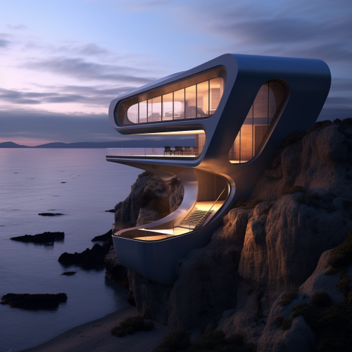 Futuristic house on ocean cliff