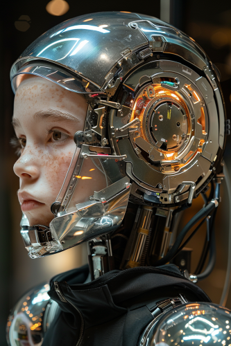 Futuristic robot girl in hyperrealist space