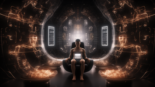 Futuristic AI merging chamber illustration