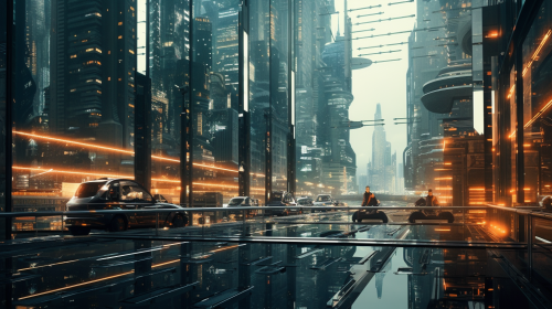 Detailed futuristic city with fluorescent lights Detailed futuristic city with fluorescent lights