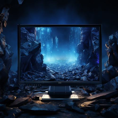 Detailed futuristic monitor with blue crystals