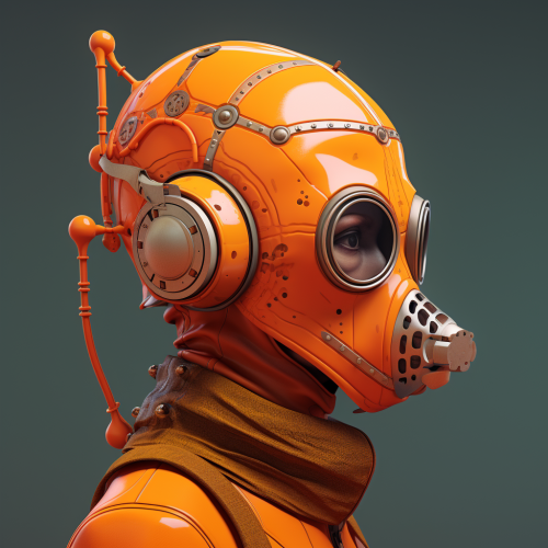 Person wearing funny futuristic mask