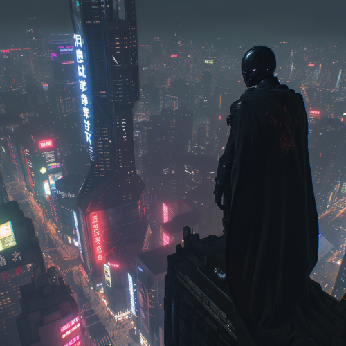 Masked Man in Futuristic Neon City