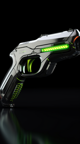Futuristic pistol prototype in grey velvet case