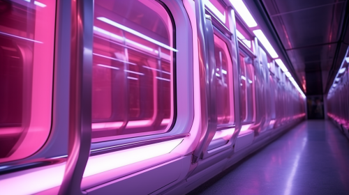 Side view of a futuristic subway train window